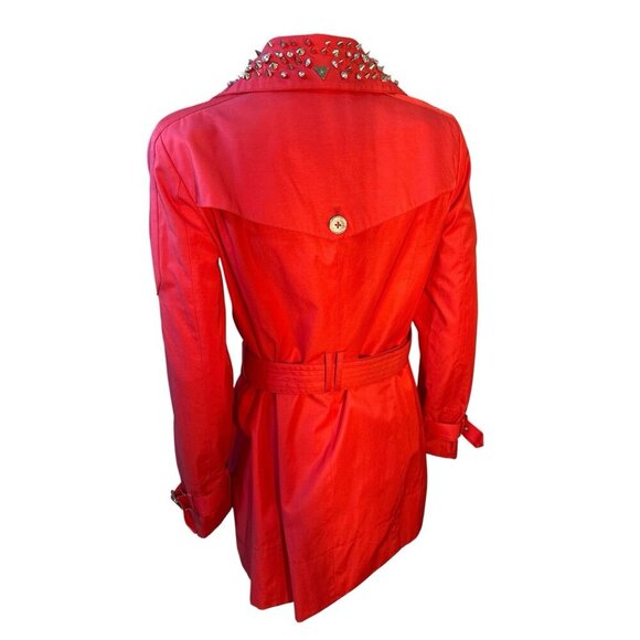 Sam Edelman Studded Collar Belted Button Down Trench Coat Hibiscus Sz Small Nwt - Picture 6 of 9